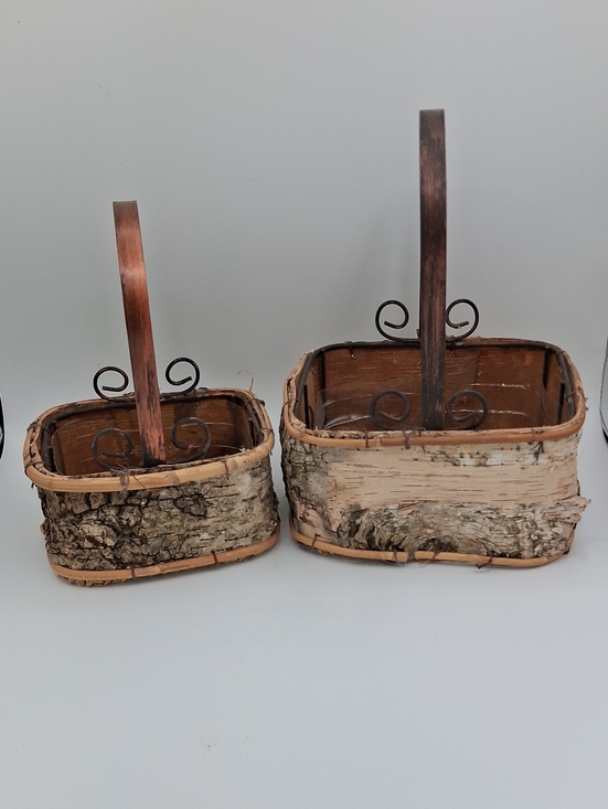 Other - Rustic Birch Bark Baskets with Curled Metal Handle